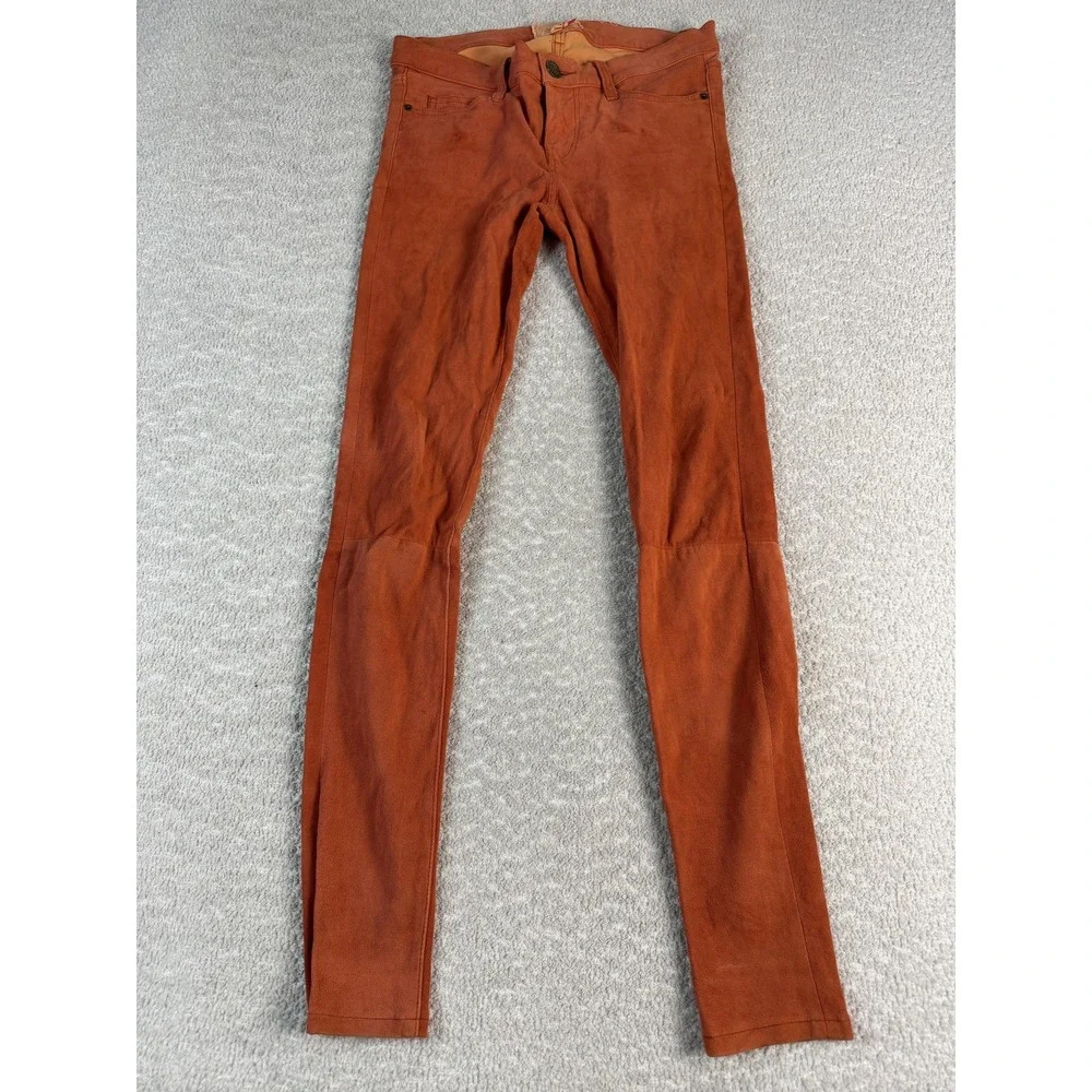 Current/Elliott Leather Pants Womens 2 Rust Skinny‎ 5-Pocket Lined 1354-0010